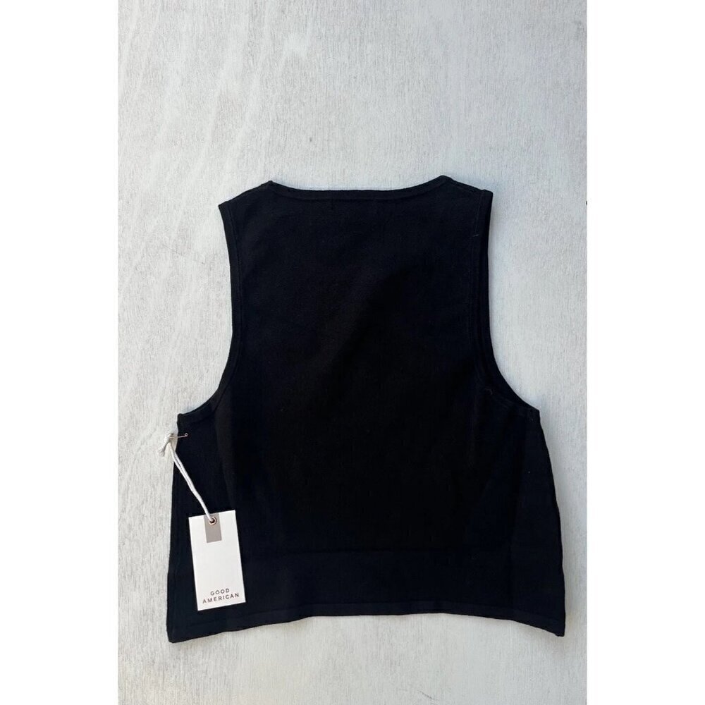 Good American Black Knit Cut In Cropped Pullover Sweater Size 3/4 - Picture 6 of 9